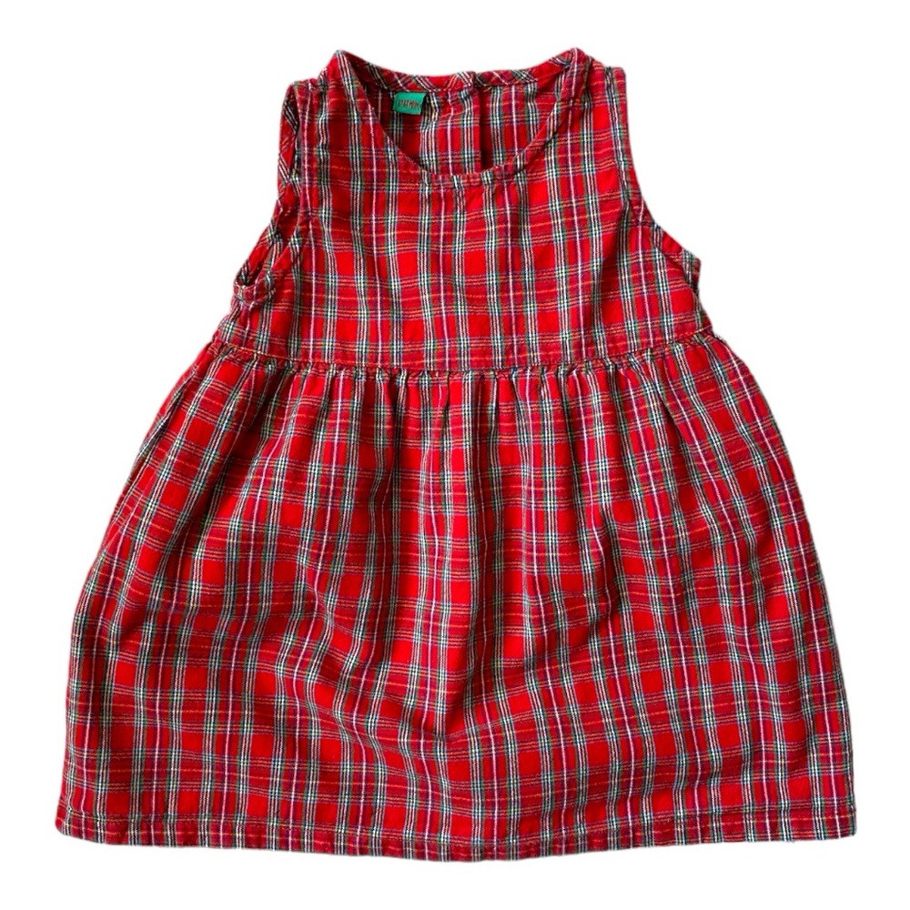 VINTAGE 90s Dress Skirt Sleeveless Gathered Gingham Red Green Cotton Party